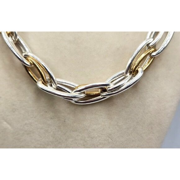 Vintage Two Tone Silver & Gold Tone Chain Necklace- Adjustable - Picture 3 of 4